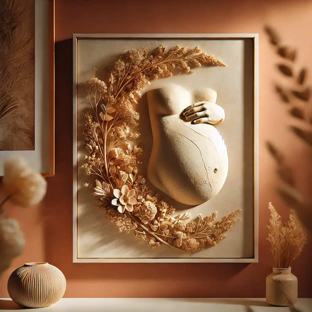 Belly cast de embarazo montado en pared como decoración